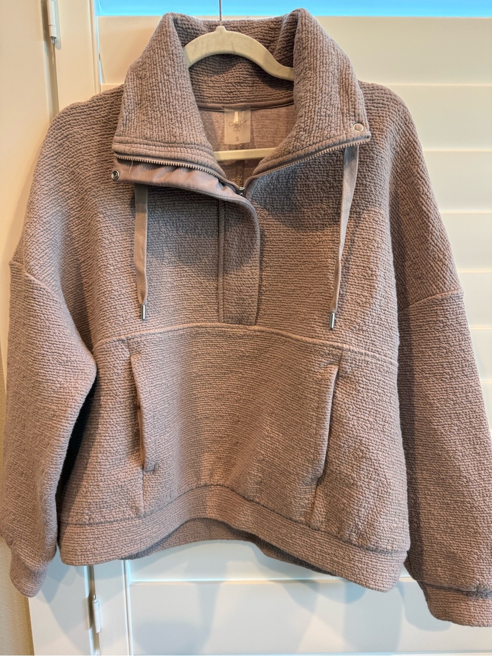 CALIA by Carrie Underwood Mauve/Taupe Quarter-Zip Textured Pullover Hoodie - 💜